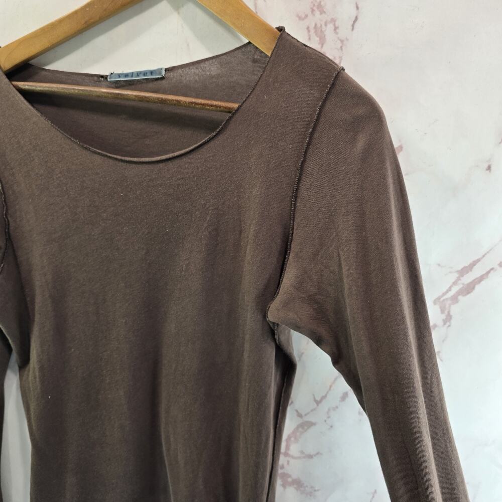 Anthropologie T Shirt Womens Medium Brown Long Sleeve Chocolate Velvet Graham - Picture 11 of 12